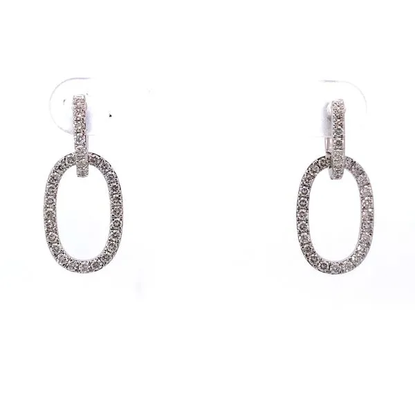 14 Karat White Gold Diamond Oval Drop Hoops Saxons Fine Jewelers Bend, OR