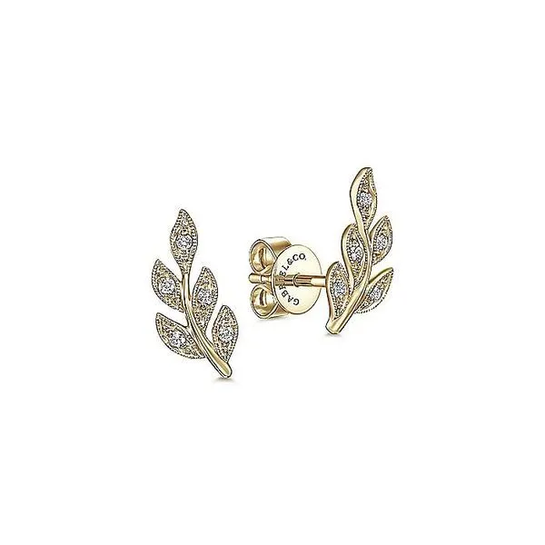 Gabriel & Co. 14 Karat Yellow Gold Diamond Leaf Stud Earrings Saxons Fine Jewelers Bend, OR
