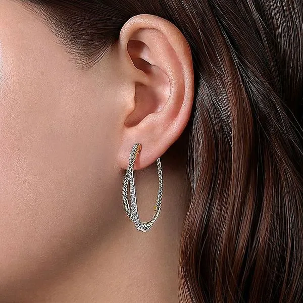 Gabriel & Co. 14 Karat Yellow Gold/White Gold Diamond Classic Twisted Earrings Image 2 Saxons Fine Jewelers Bend, OR