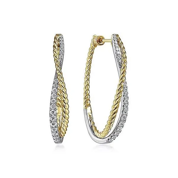 Gabriel & Co. 14 Karat Yellow Gold/White Gold Diamond Classic Twisted Earrings Saxons Fine Jewelers Bend, OR