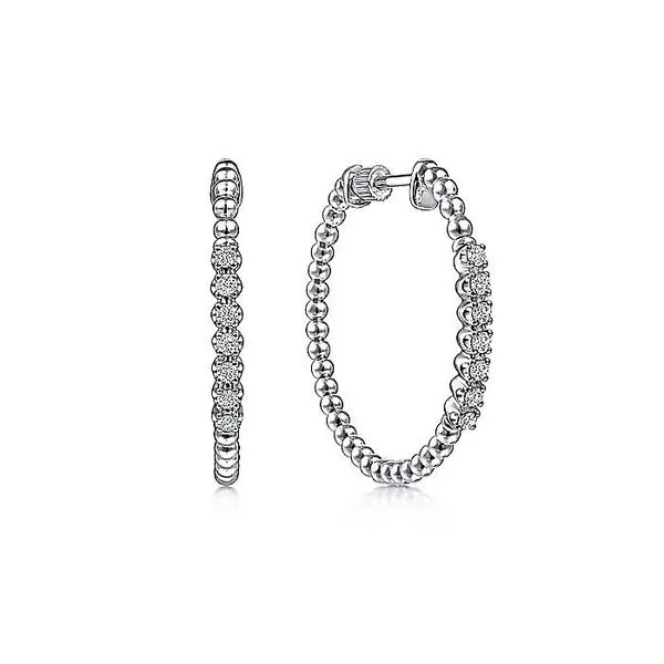 Gabriel & Co. 14 Karat White Gold Classic Diamond Hoop Earrings Saxons Fine Jewelers Bend, OR