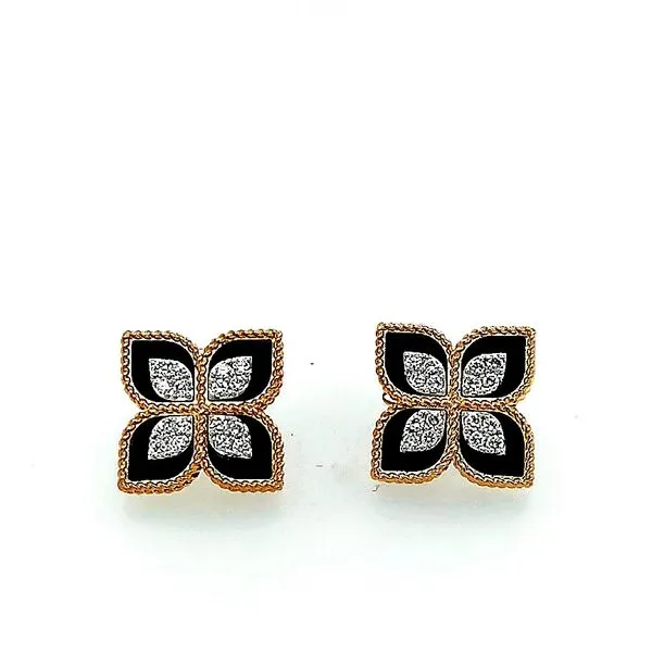 Roberto Coin. Princess Flower Diamond and Black Jade Studs Saxons Fine Jewelers Bend, OR