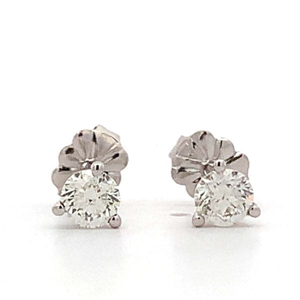 White Gold and Diamond Studs 3 Prong Earrings Saxons Fine Jewelers Bend, OR