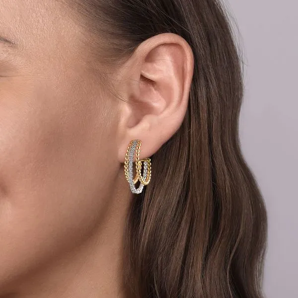 14 Karat White Gold/Yellow Gold Diamond Bujukan Intricate Hoop Earrings Image 2 Saxons Fine Jewelers Bend, OR