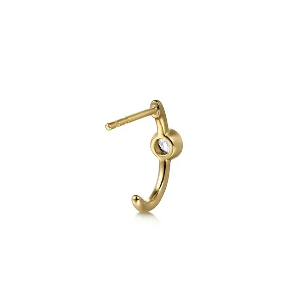 14K Yellow Gold White Sapphire J Hoop Earrings Image 3 Saxons Fine Jewelers Bend, OR