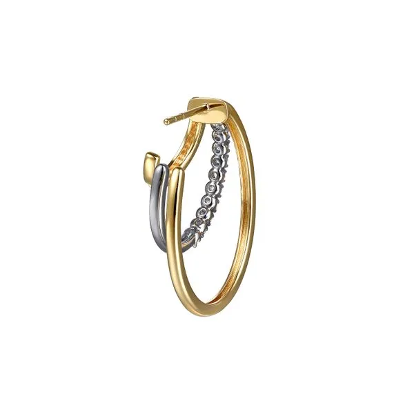 14K White Gold/Yellow Gold Diamond Three Row J Hoop Studs Image 3 Saxons Fine Jewelers Bend, OR