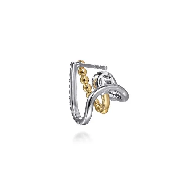 14K White Gold/Yellow Gold Bujukan Pear Shaped Diamond J Hoop Studs Image 4 Saxons Fine Jewelers Bend, OR