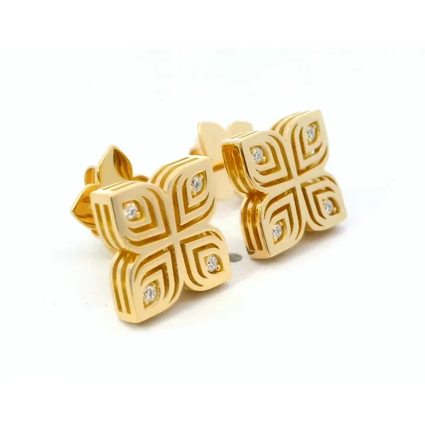 18K Yellow Gold Diamond Shiny Arabesque Stud Earrings Image 2 Saxons Fine Jewelers Bend, OR