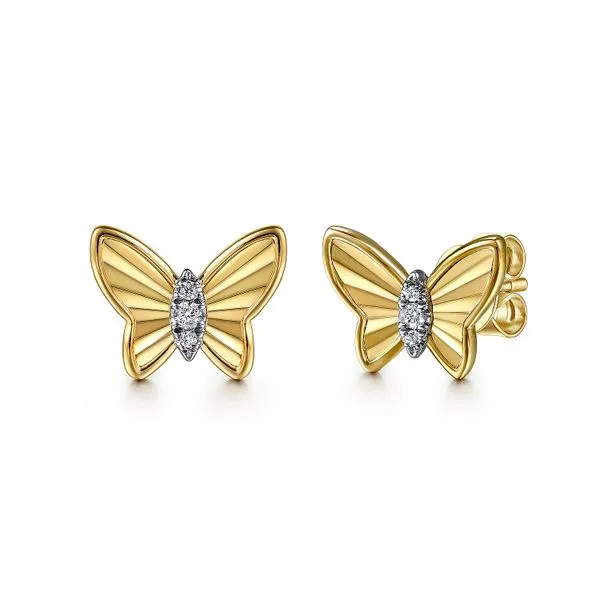 Gabriel & Co. 14 Karat Yellow Gold Diamond Butterfly Studs Saxons Fine Jewelers Bend, OR