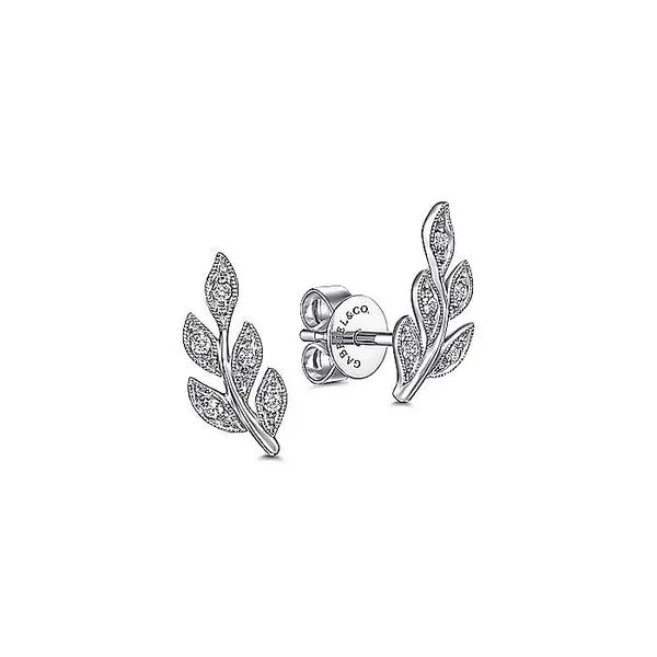 Gabriel & Co. 14  Karat White Gold Diamond Leaf Stud Earrings Saxons Fine Jewelers Bend, OR