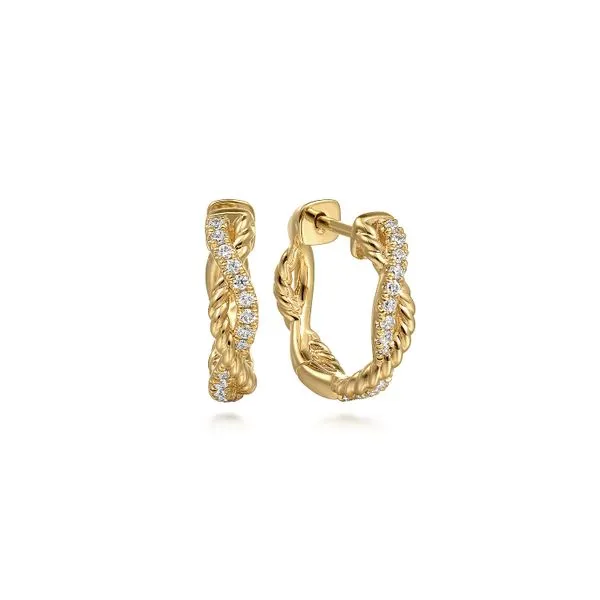 Gabriel & Co. 14 Karat Yellow Gold Diamond Rope Huggie Earrings Saxons Fine Jewelers Bend, OR