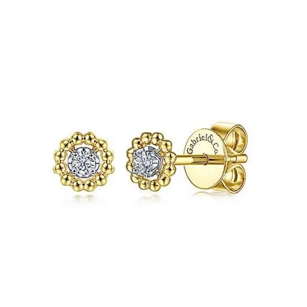 Gabriel & Co. 14 Karat Yellow Gold/White Gold Diamond Pave Bujukan Frame Studs Saxons Fine Jewelers Bend, OR