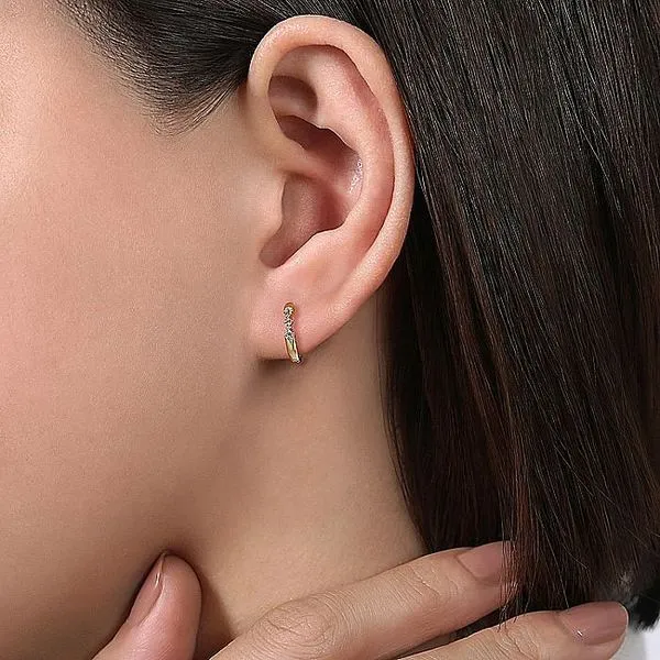 Gabriel & Co.14 Karat Yellow Gold Diamond Huggie Earrings Image 2 Saxons Fine Jewelers Bend, OR