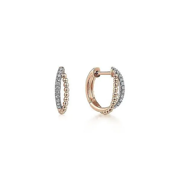 Gabriel & Co. 14 Karat Rose Gold Diamond Twisted Pave Diamond Huggies Saxons Fine Jewelers Bend, OR