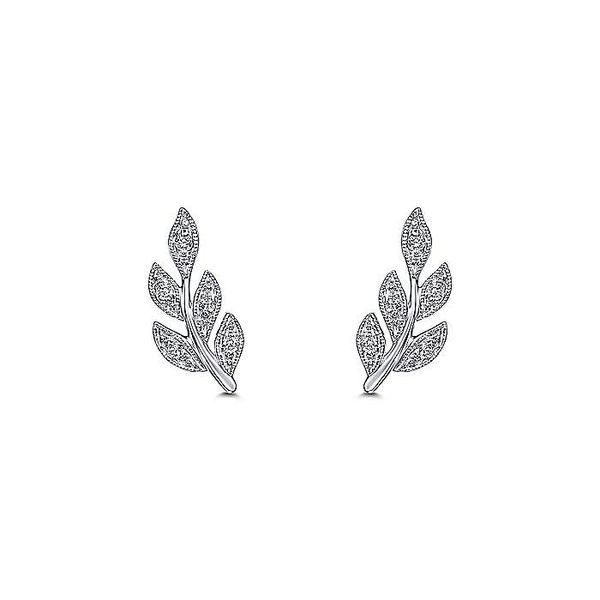Gabriel & Co. 14  Karat White Gold Diamond Leaf Stud Earrings Image 3 Saxons Fine Jewelers Bend, OR
