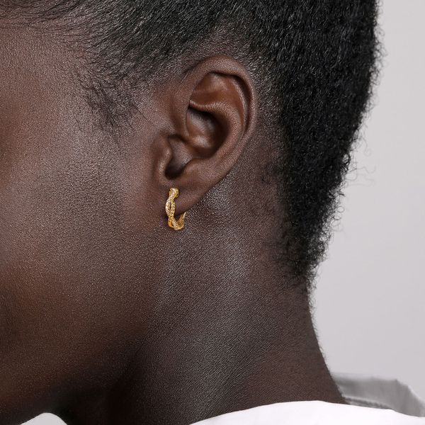 Gabriel & Co. 14 Karat Yellow Gold Diamond Rope Huggie Earrings Image 2 Saxons Fine Jewelers Bend, OR