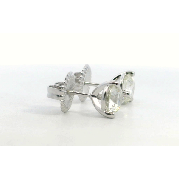 Hearts On Fire 18K White Gold Round Brilliant 3 Prong Diamond Stud Earrings 3.06cttw IJ VS SI Push Back Image 2 Saxons Fine Jewelers Bend, OR