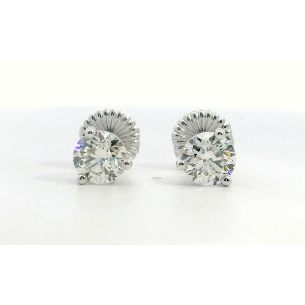 Hearts On Fire 18K White Gold Round Brilliant 3 Prong Diamond Stud Earrings 3.06cttw IJ VS SI Push Back Saxons Fine Jewelers Bend, OR
