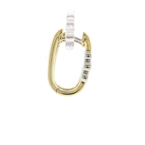 18K Yellow and White Gold Diamond Milgrain Bezel Three-Stone Oval Hoop Earrings Image 2 Saxons Fine Jewelers Bend, OR