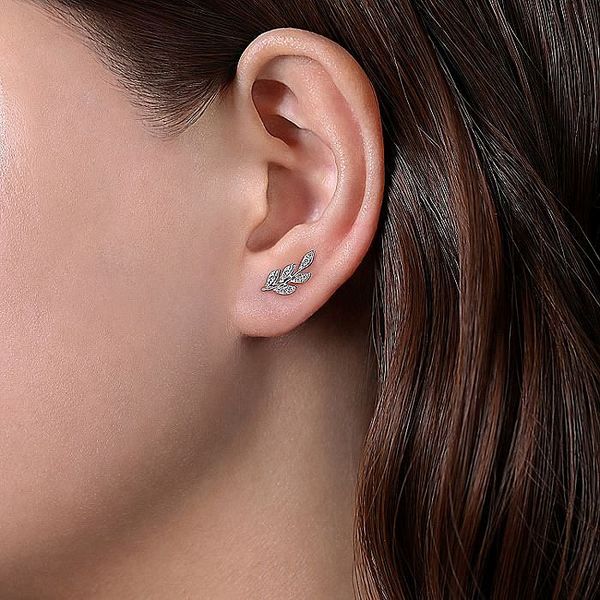 Gabriel & Co. 14  Karat White Gold Diamond Leaf Stud Earrings Image 2 Saxons Fine Jewelers Bend, OR