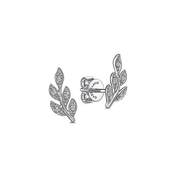Gabriel & Co. 14  Karat White Gold Diamond Leaf Stud Earrings Saxons Fine Jewelers Bend, OR