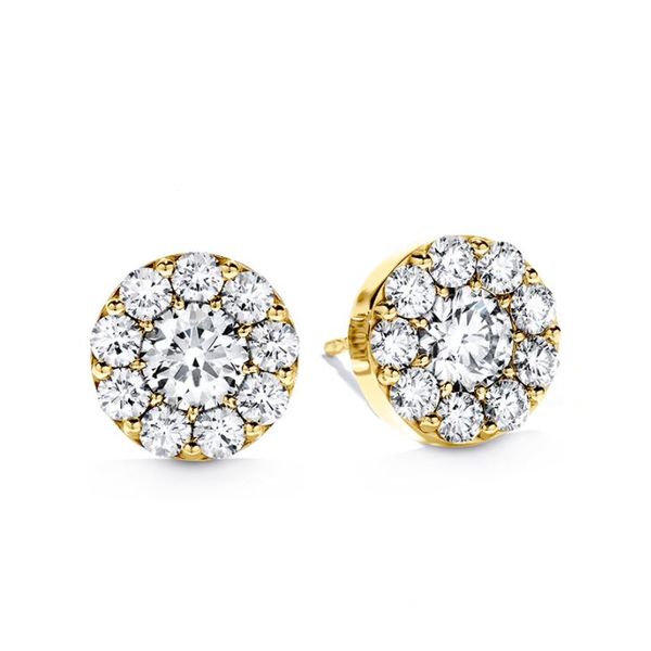 Hearts On Fire Fulfillment Round 18K Yellow Gold Round Brilliant Prong Set Cluster Diamond Stud Earrings 22 Diamonds 0.51cttw IJ VS SI Push Back Saxons Fine Jewelers Bend, OR