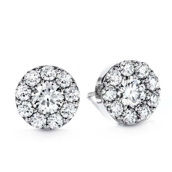 Hearts On Fire Fulfillment Round 18K White Gold Round Brilliant Prong Set Cluster Diamond Stud Earrings 22 Diamonds 1.02cttw IJ VS SI Push Back Saxons Fine Jewelers Bend, OR