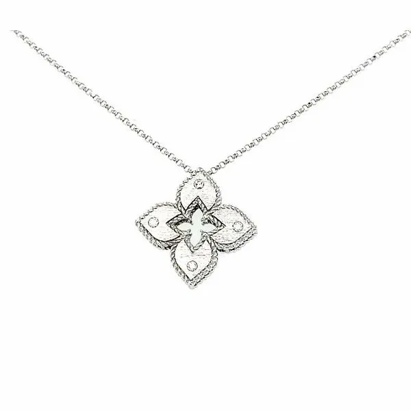 Roberto Coin 18 Karat White Gold Diamond Petite Venetian Princess Pendant Necklace Saxons Fine Jewelers Bend, OR