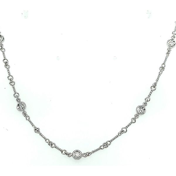 Roberto Coin White Gold Diamond Station Necklace with 7 Diamonds Saxons Fine Jewelers Bend, OR