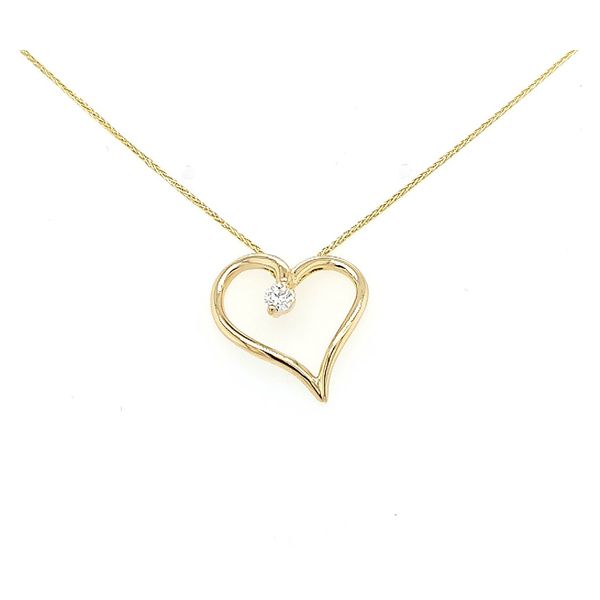 Yellow Gold and Diamond Pendant 'Amorous Single Heart' Necklace Saxons Fine Jewelers Bend, OR