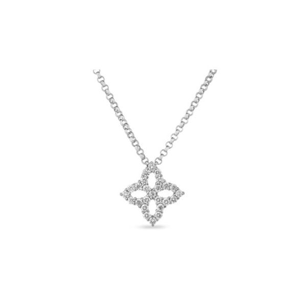 White Gold with Diamond Princess Flower Necklace Saxons Fine Jewelers Bend, OR
