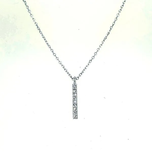 White Gold Diamond Mini Vertical Bar Necklace 9=.06 ctw 16