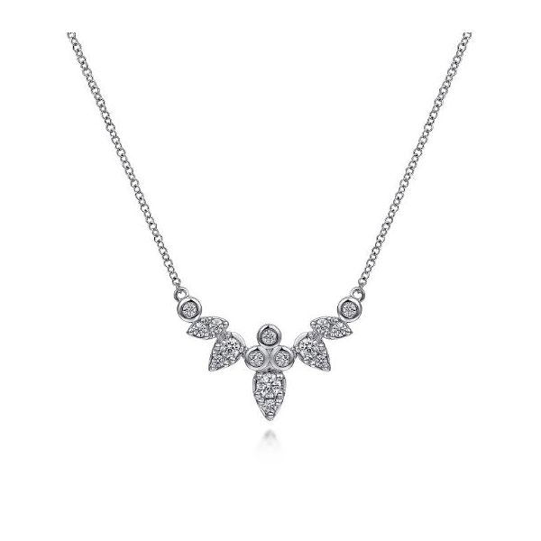 Gabriel & Co. 14 Karat White Gold Diamond Burst Necklace Saxons Fine Jewelers Bend, OR