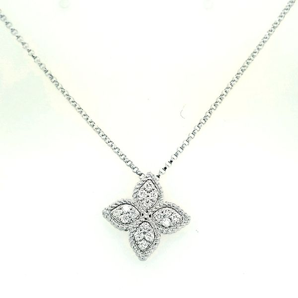 Roberto Coin. 18 Karat White Gold Diamond Princess Flower Pendant Saxons Fine Jewelers Bend, OR