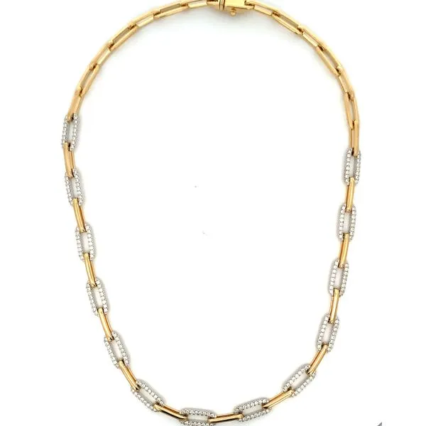 14 Karat Yellow Gold/White Gold Diamond Paperclip Necklace Saxons Fine Jewelers Bend, OR