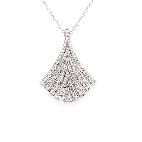 Gabriel & Co. 14 Karat White Gold Diamond Pave Fan Pendant Necklace Saxons Fine Jewelers Bend, OR