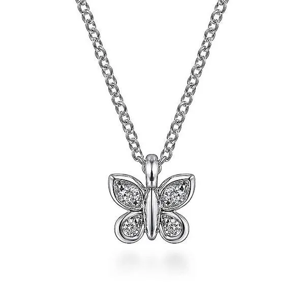 Gabriel & Co. 14 Karat White Gold Diamond Butterfly Pendant Necklace Saxons Fine Jewelers Bend, OR