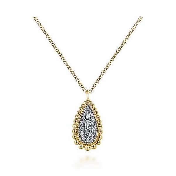 Gabriel and Co. Yellow Gold and Diamond Teardrop Pendant Saxons Fine Jewelers Bend, OR
