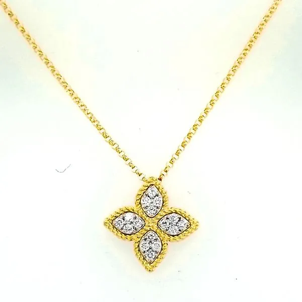 Roberto Coin. 18 Karat Yellow Gold Diamond Flower Pendant similar item image