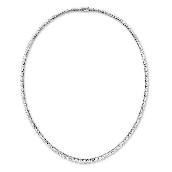Heats on Fire. 18 Karat White Gold Graduated Line Necklace Saxons Fine Jewelers Bend, OR
