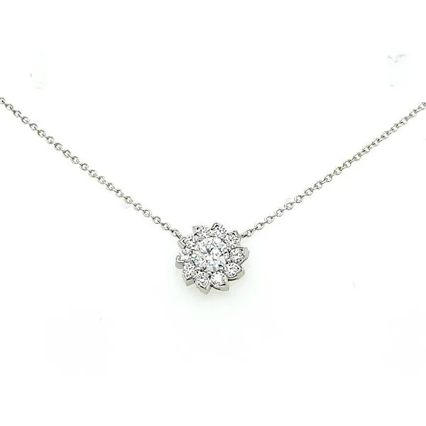 Hearts on Fire. 18 Karat White Gold Arial Sol Halo Pendant Necklace Saxons Fine Jewelers Bend, OR