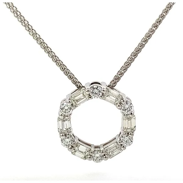 Platinum Diamond Emerald Round Circle Pendant Saxons Fine Jewelers Bend, OR