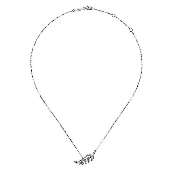 Gabriel & Co. 14 Karat White Gold Diamond Leaf Pendant Necklace Image 2 Saxons Fine Jewelers Bend, OR