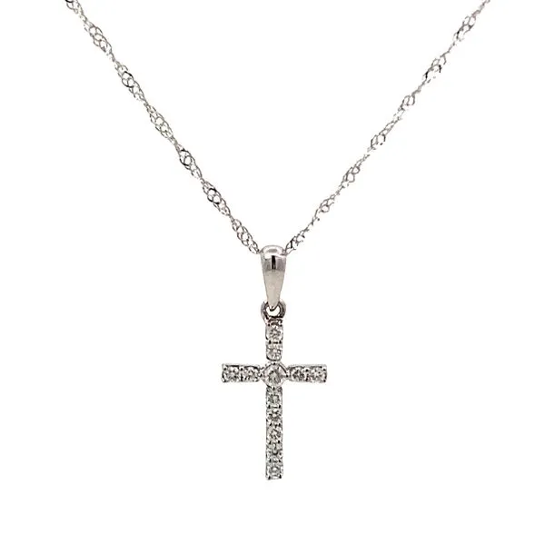 14 Karat White Gold Diamond Cross Pendant Necklace Saxons Fine Jewelers Bend, OR