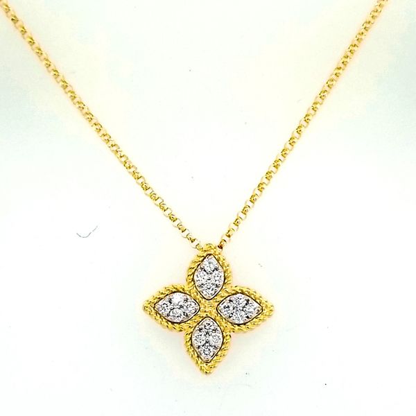 Roberto Coin. 18 Karat Yellow Gold Diamond Flower Pendant Saxons Fine Jewelers Bend, OR