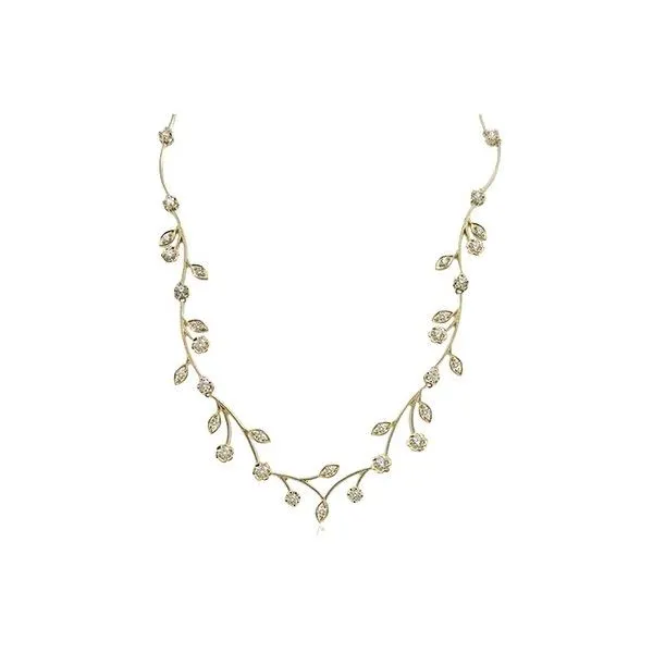 Simon G. 14 Karat Yellow Gold Diamond Leaf Flower Necklace