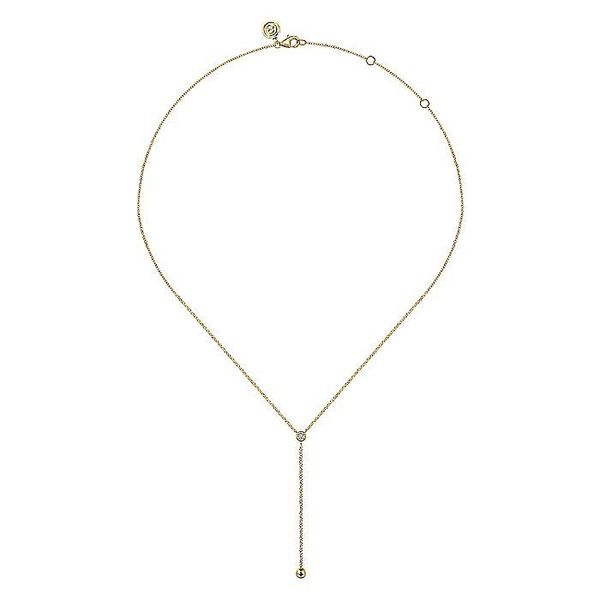Gabriel & Co. 14 Karat Yellow Gold Diamond Y-Knot Necklace Image 2 Saxons Fine Jewelers Bend, OR