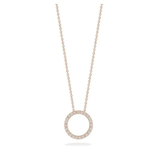 Roberto Coin. 18 Karat Rose Gold Diamond Small Open Circle Necklace Saxons Fine Jewelers Bend, OR