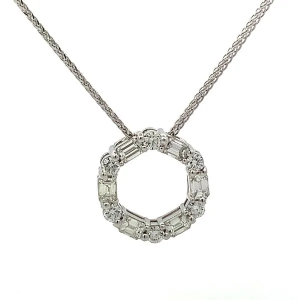 Platinum Round Diamond 12 Shared Prong Pendant Necklace