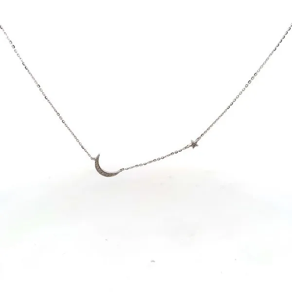 14 Karat White Gold Diamond Moon and Star Necklace Image 2 Saxons Fine Jewelers Bend, OR